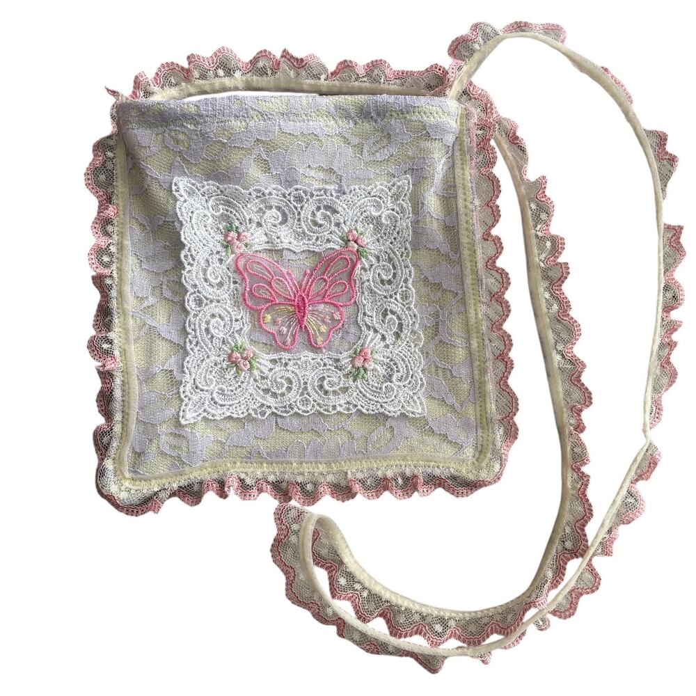 Reversible Handmade Lace Fairy Crossbody Bag Pink Coquette Boho Rave Soft Girl
